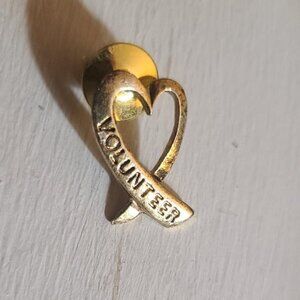 Volunteer Heart Ribbon Vintage Lapel Pin Tie Tack Brooch